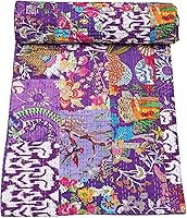Vista 18 de Marubhumi Colcha Kantha tradicional india de algodón puro, con estampado de cachemira, multicolor, tamaño individual (60 x 90 pulgadas)