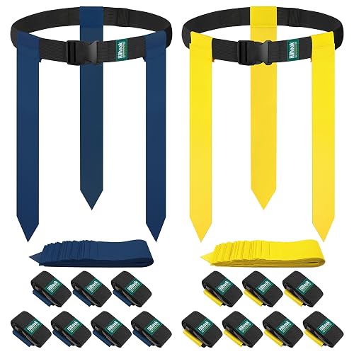 Hilhook 14-Player Flag Football Belts with 42 Flags For Kids, Youth & Adult | Two-Color, One Size Fits All, Quick-Release Buckle, Elastic Loop Tucks Excess Belt For Team Building & Competition