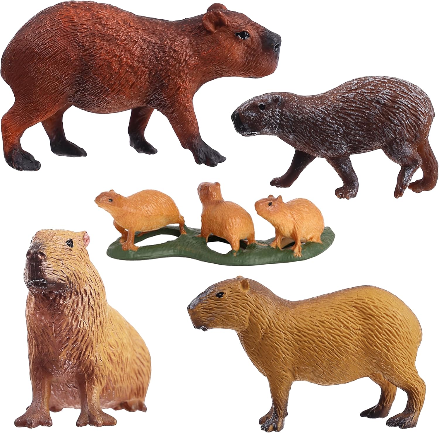 FLORMOON Animal Figures, 5pcs Plastic Capybara Figurines for Science Project, Learning Educational Toys, Birthday Cake Topper for Kids