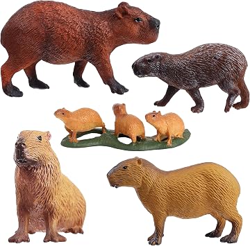 Animal Figures, 5pcs Plastic Capybara Figurines for Science Project, Learning Educational Toys, Birthday Cake Topper for Kids