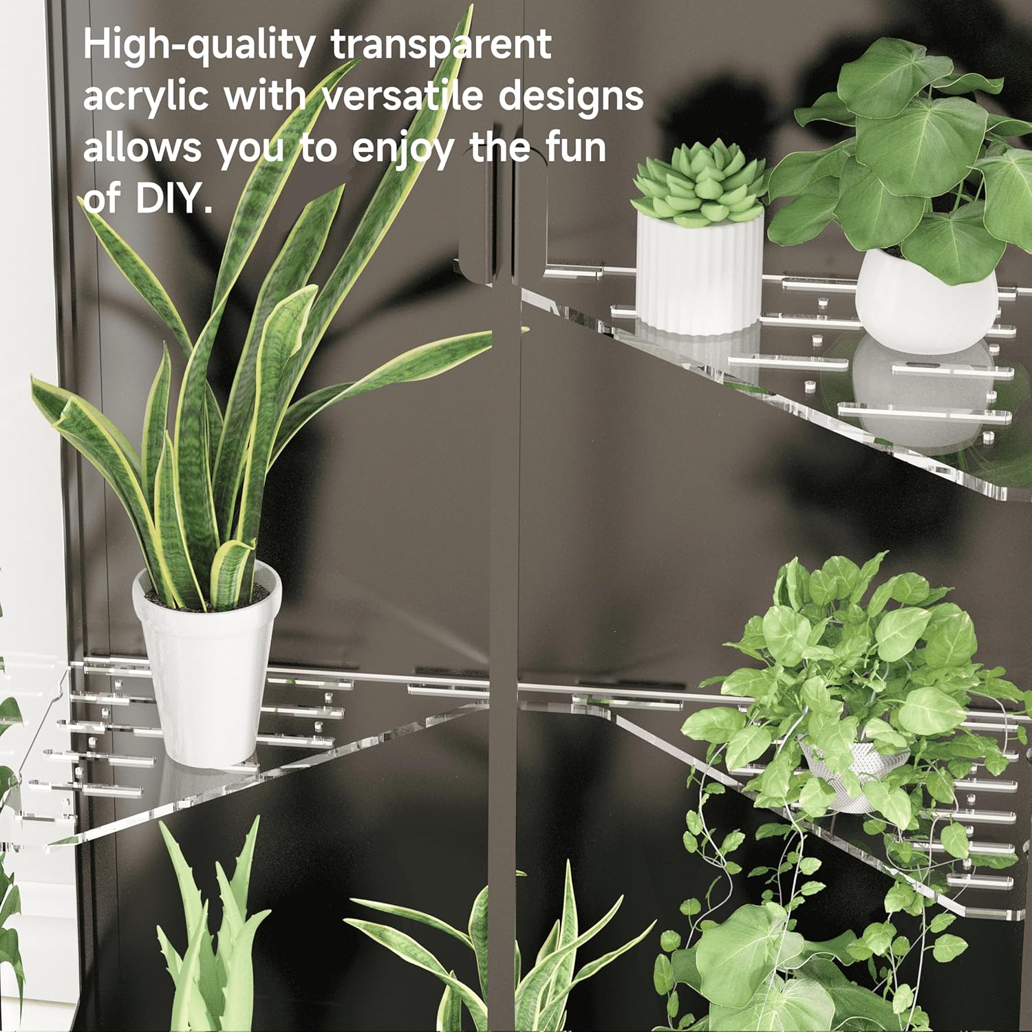 LUVCOSY Acrylic Shelf Compatible with Rudsta Wide Cabinet - 8mm Thick, Clear Acrylic Shelf Fit for Wide Rudsta Short Glass Cabinet, Greenhouse Accessories - Butterfly & Triangular, 2 Pack