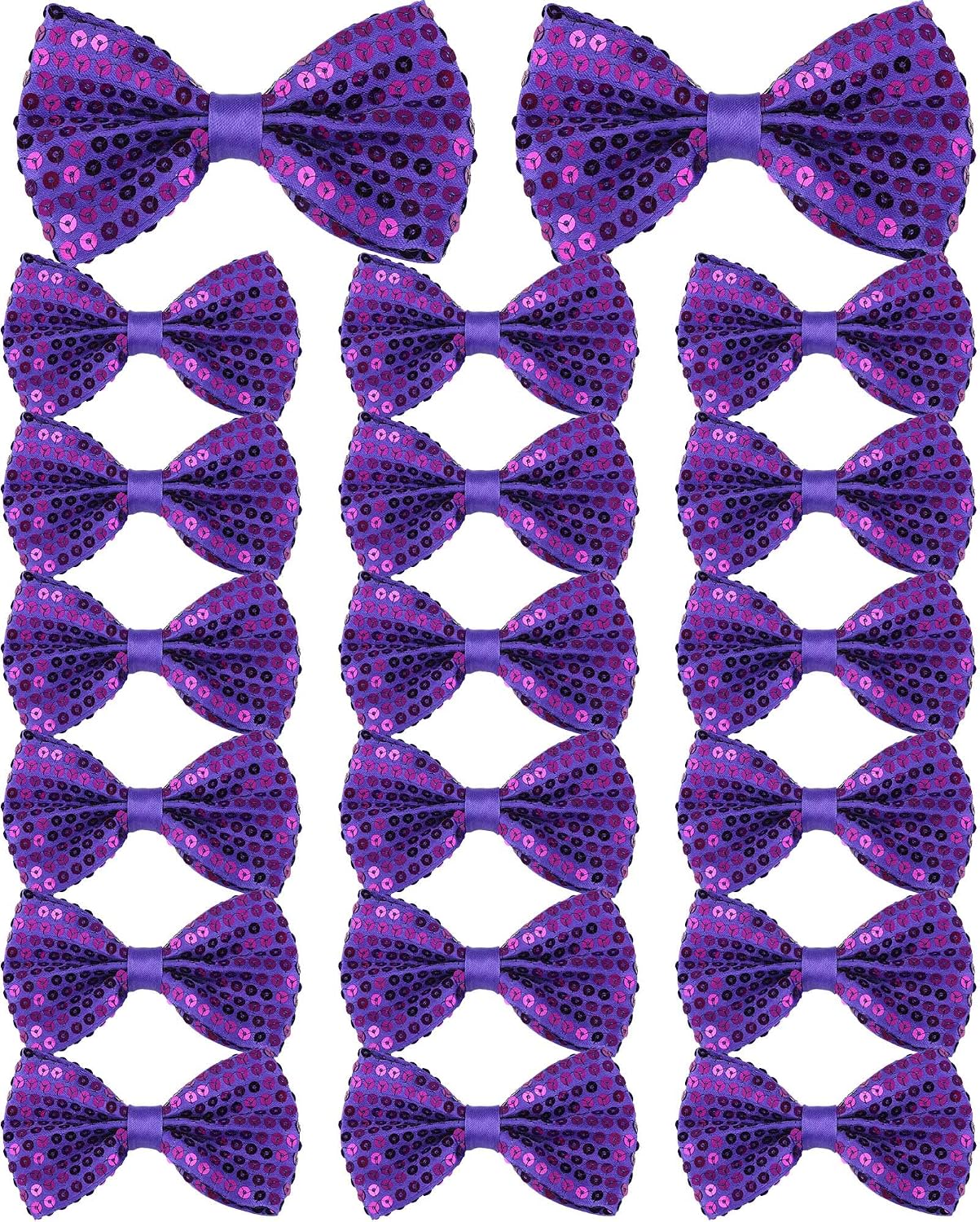 Geyoga 24 Pcs Men's Sequin Bow Ties Pre Tied Sparkle Sequin Banded Double Layer Shiny Bowtie Ties with Adjustable Neck Band