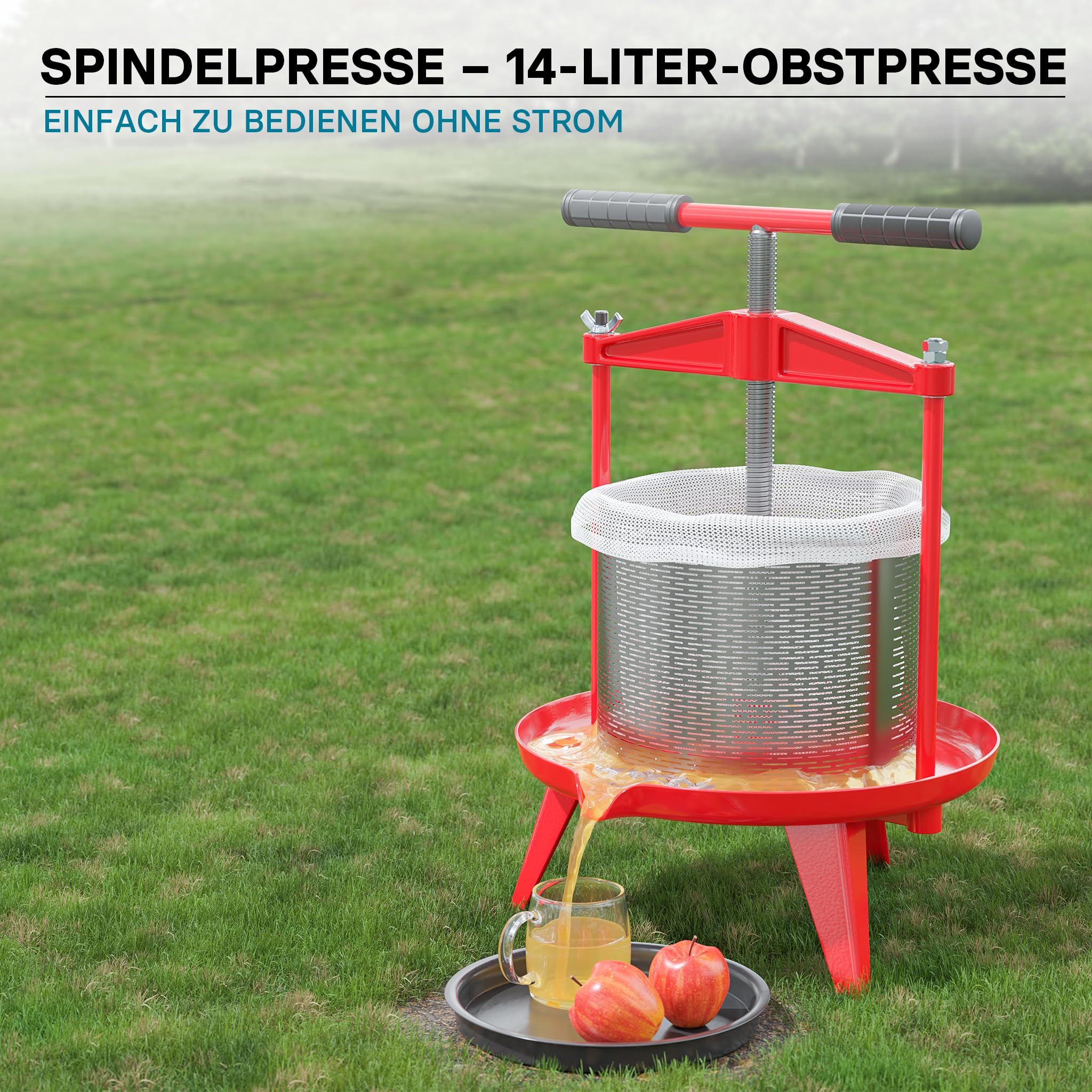 Wiltec Spindelpresse 14 L Obstpresse aus Edelstahl 66x58x47cm, einfach zu reinigen zum Herstellen von Apfelsaft Obstsaft Beerenpresse Weinpresse