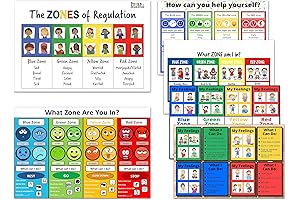 6 Zones of Regulation Poster for Kids, Feelings Chart, Emotions Posters, Calm...