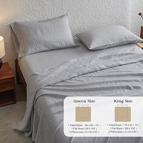Miniatura 6 de Simple&Opulence Juego de sábanas de 100 % lino europeo transpirable de 4 piezas con sábana bajera de 14 pulgadas, 1 sábana encimera y 2 fundas de