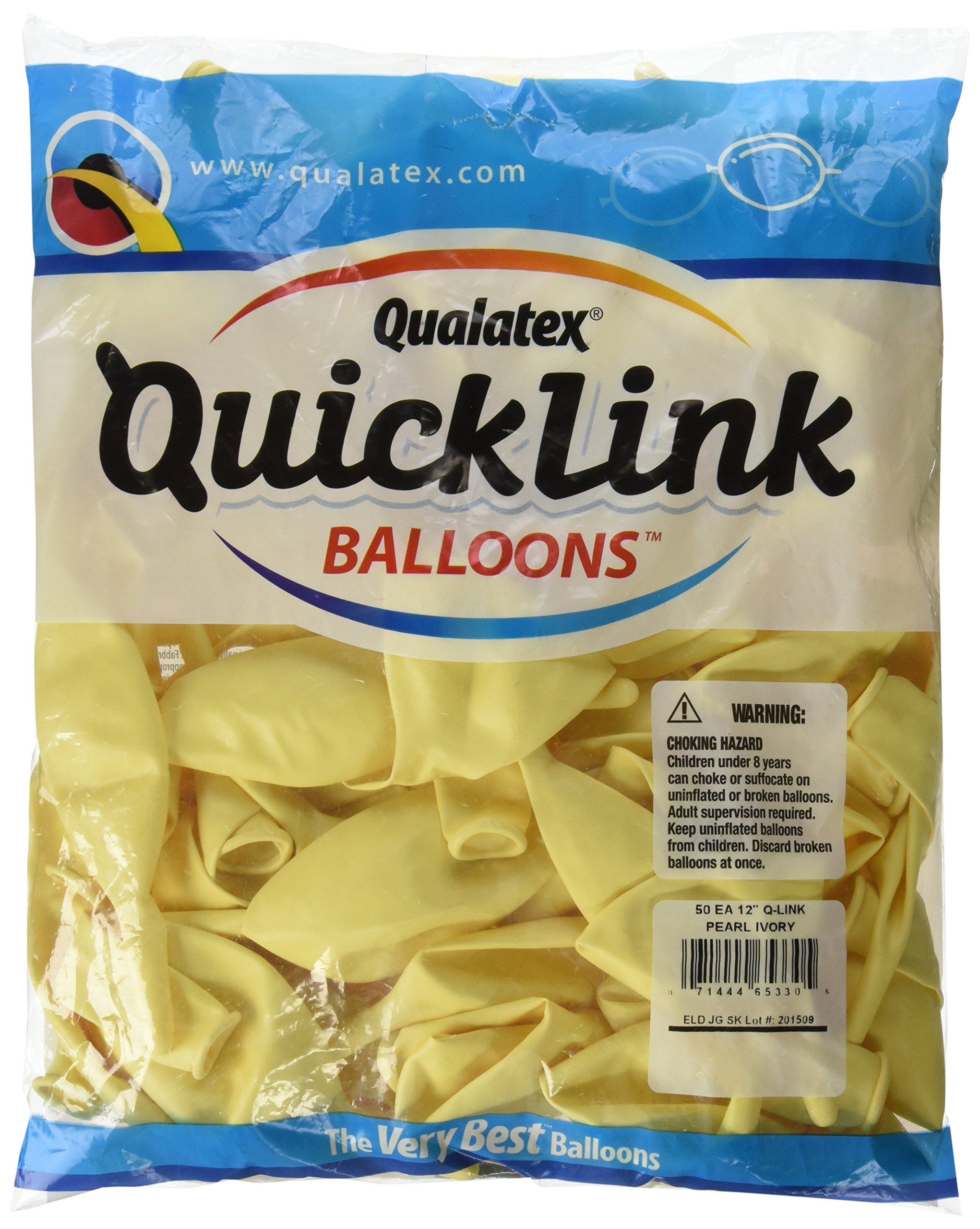 Qualatex 50 Count Pearl Quick Link Latex Balloon, 12", Ivory