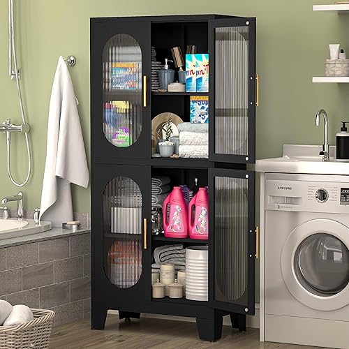 Miniatura 4 de GAIOUS Vitrina de 61.02 pulgadas con puertas acrílicas, armarios de despensa de cocina con pies y estantes ajustables, gabinete de almacenamiento de