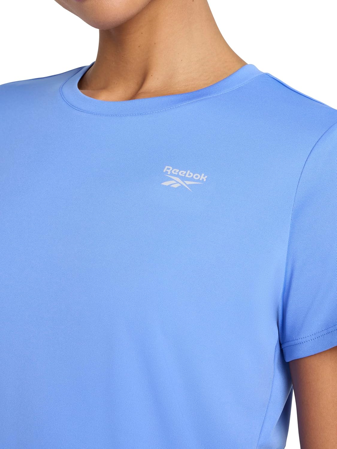 Reebok Womens Small Logo Short Sleeve Crewneck T-Shirt, Lightweight, Moisture Wicking - Image 4