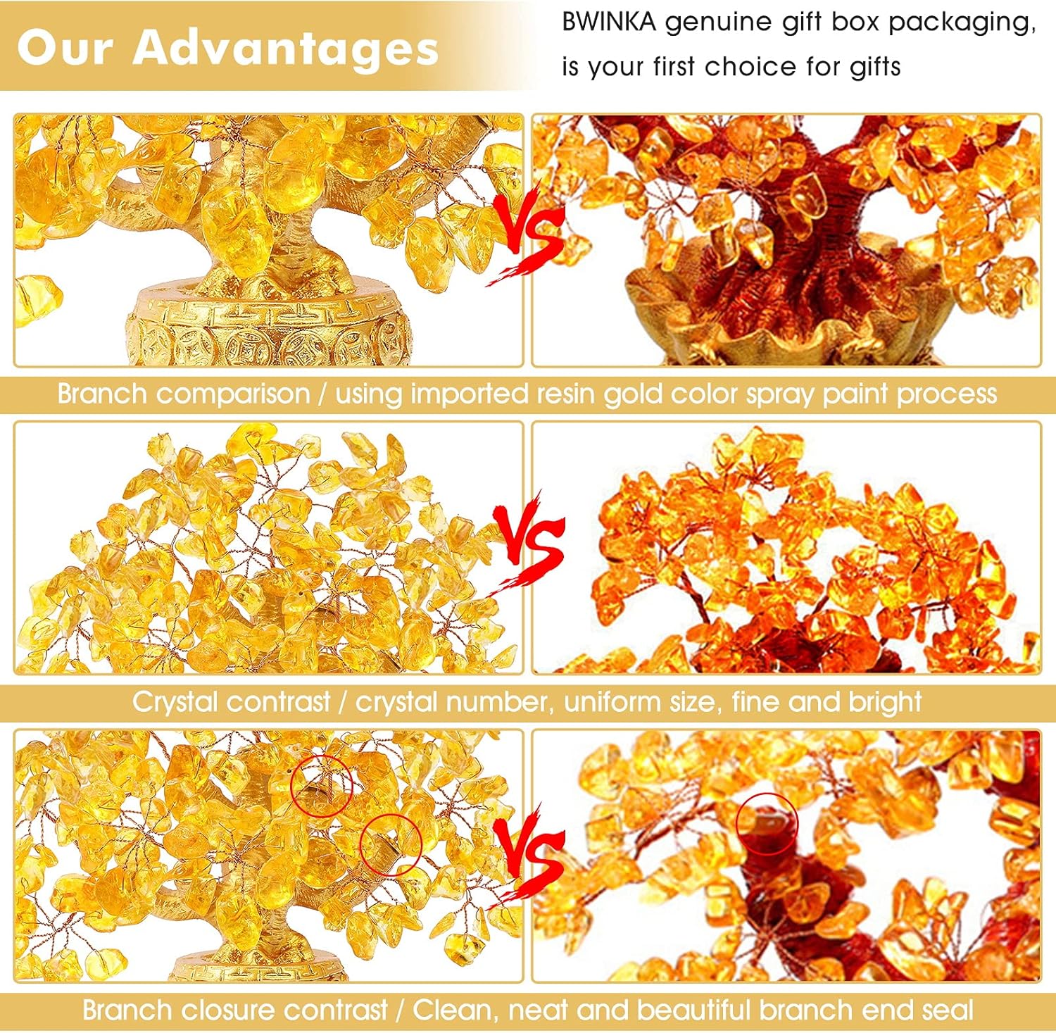 Bwinka Feng Shui Citrine Multicolor Crytal Money Tree Bonsai with Chinese Decoration for Luck and Wealth - Image 3