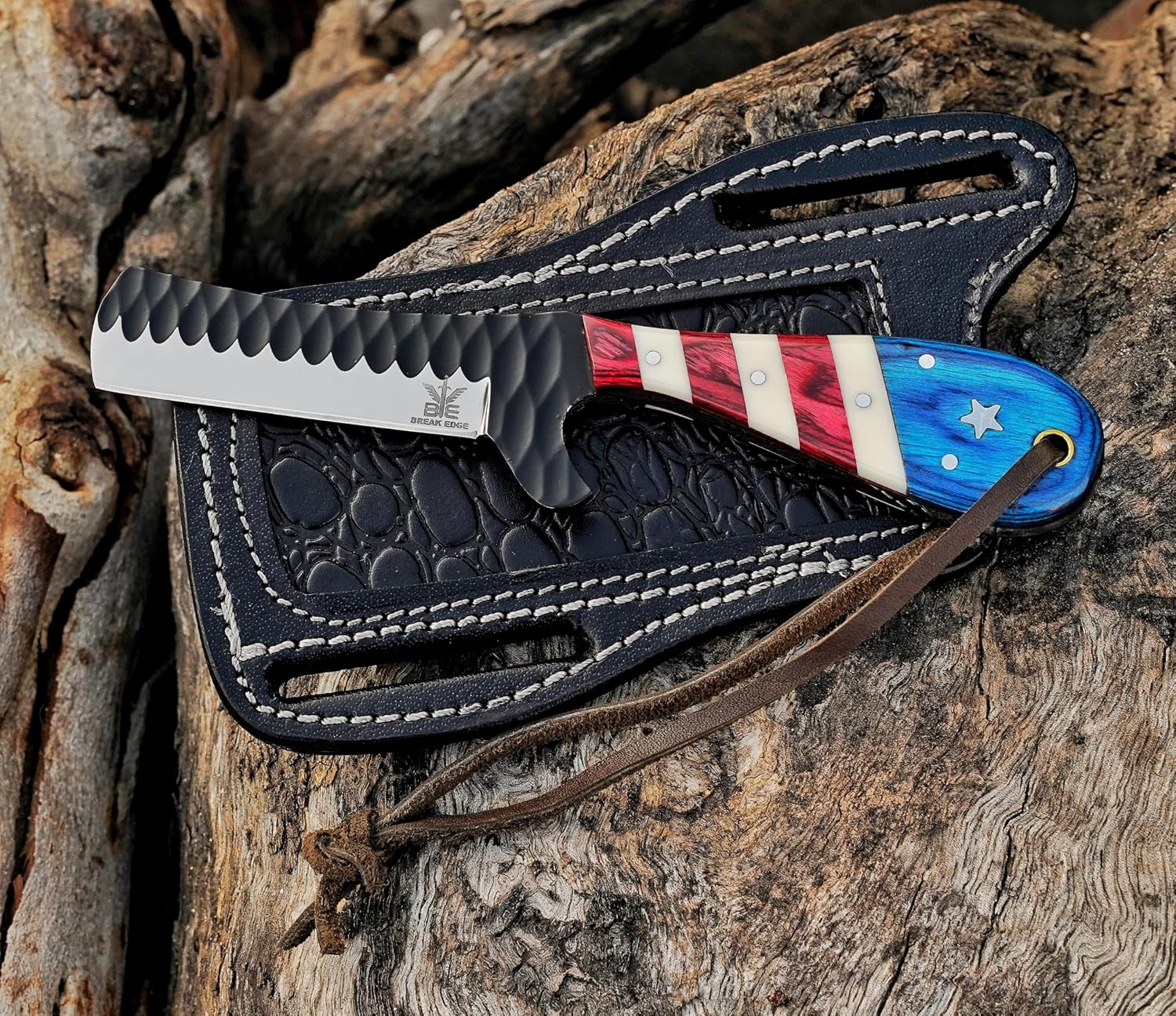 Hand made cowboy Bull Cutter with Leather Sheath, Hand forged multi colour Handle Cowboy Knife, Best Gift for Boy Friend.