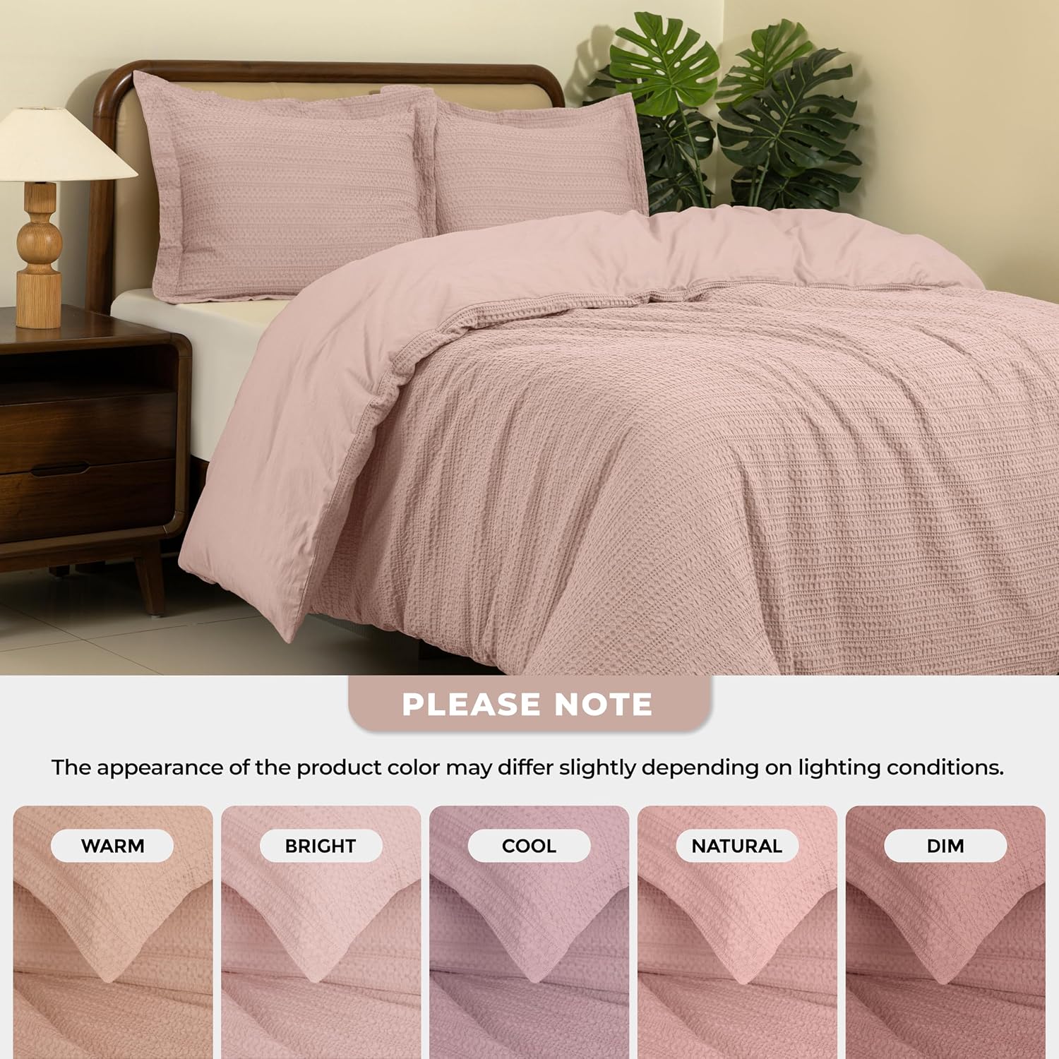 Dreamology Queen Duvet Cover Set,Waffle Duvet Cover,100% Cotton Waffle Duvet Covers with Zipper Closure, Soft Textured & Breathable Duvet Cover Queen,Bedding Set 3 Pieces (Dusty Pink)