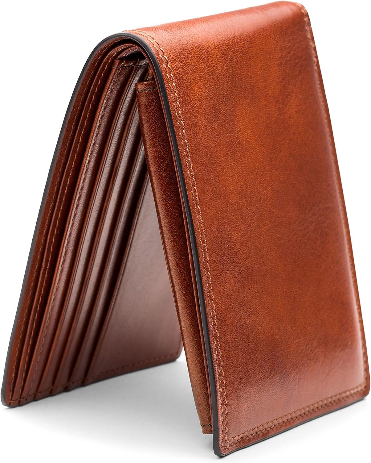 Bosca Men's Leather Wallet with Removable ID Passcase - Dolce Italian leather Wallet for Men 8 Card Slots, Bifold Design, Hand-Stitched Detailing, Polished Finish, Amber