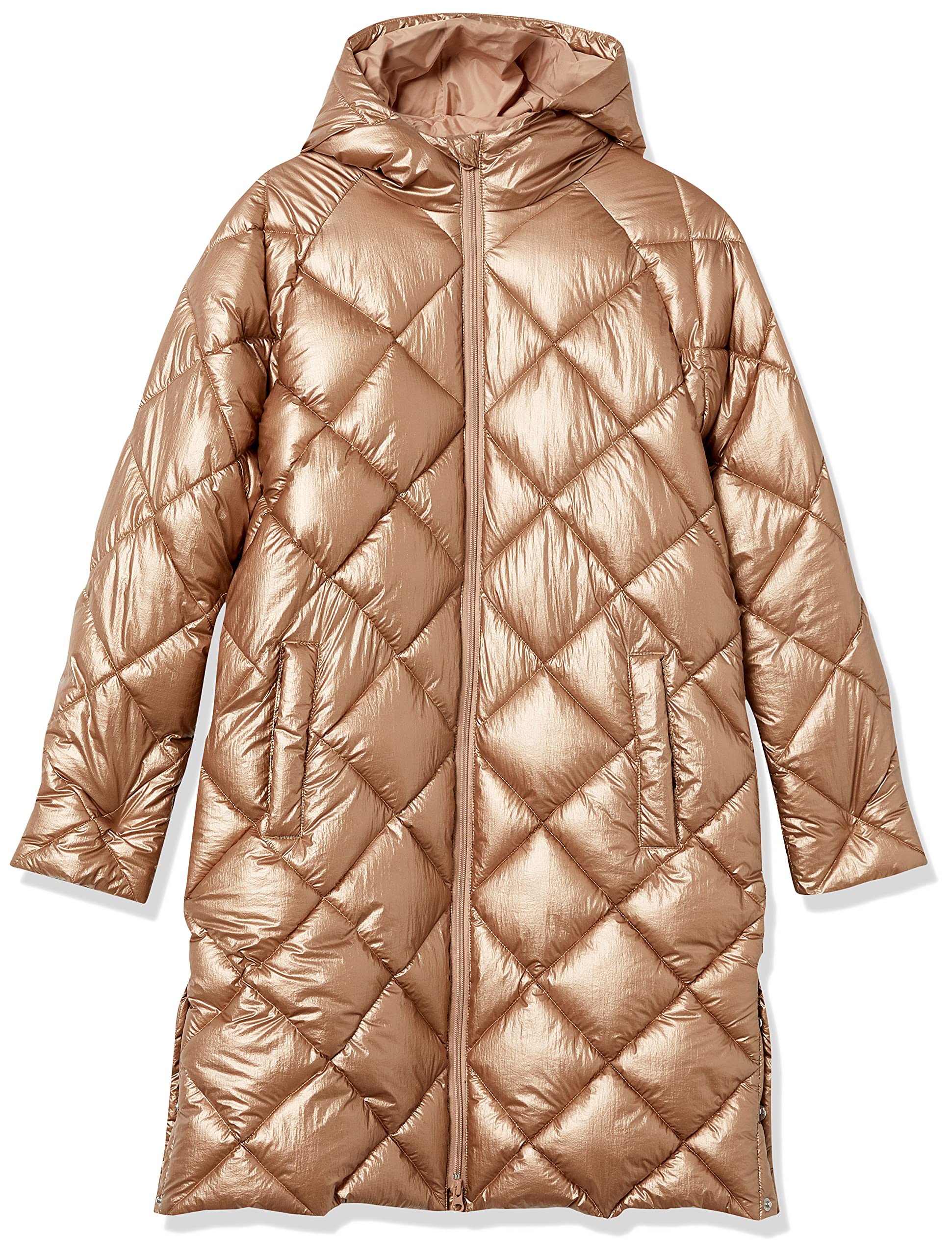 Amazon Essentials Mujer Abrigo Grueso para Invierno con Capucha y Acolchado en Forma de Rombos hasta la Rodilla