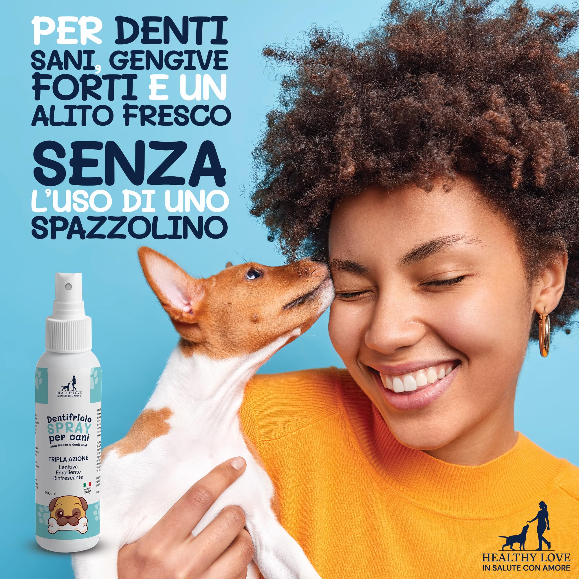 Healthy Love® - Dentifricio per Cani Spray - Pulizia Denti e Rimozione Tartaro - Igiene Orale per Alito Fresco - Formula Naturale con Aloe Bio, Calendula e Oli Essenziali - 150ml made in Italy