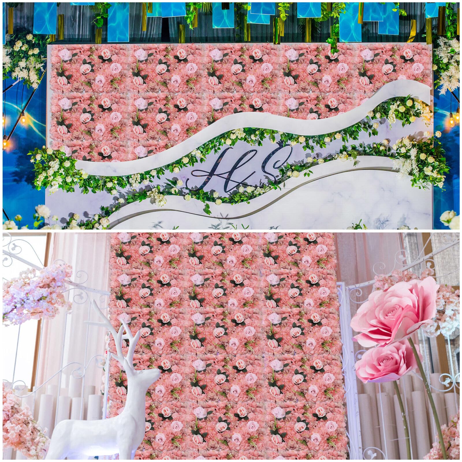12 Stück Blumenwandpaneel Kunstrosen Künstliche Blume Blumenhintergrund, Blumenwandhintergrund für Party Hochzeit Brautdusche Babyparty Weihnachten Heimdekoration, 60 X 40cm (Schaumig Rosa)