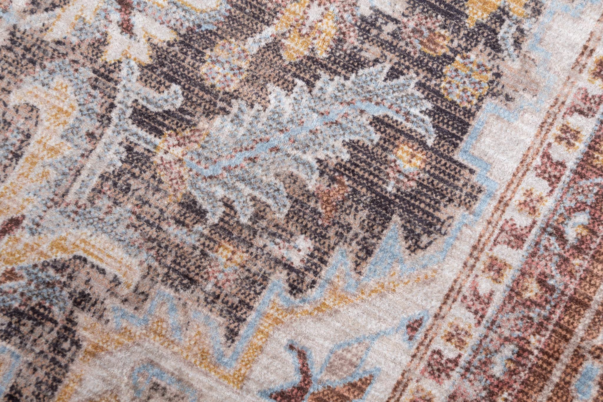 TAPISO Victoria Dywan z nadrukiem, antypoślizgowy, szary, kremowy, ornamenty, bordiura, tradycyjne frędzle, do salonu, sypialni, Öko-Tex, 160 x 230 cm