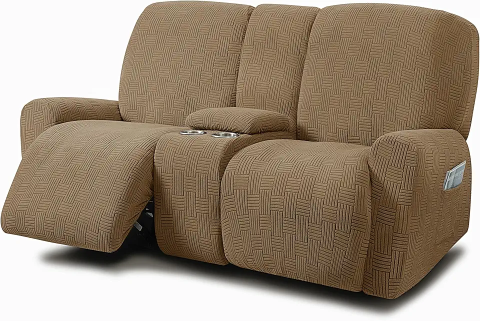 ULTICOR Sofá Reclinável com Design Jacquard, 2 Lugares, Lavável, Areia