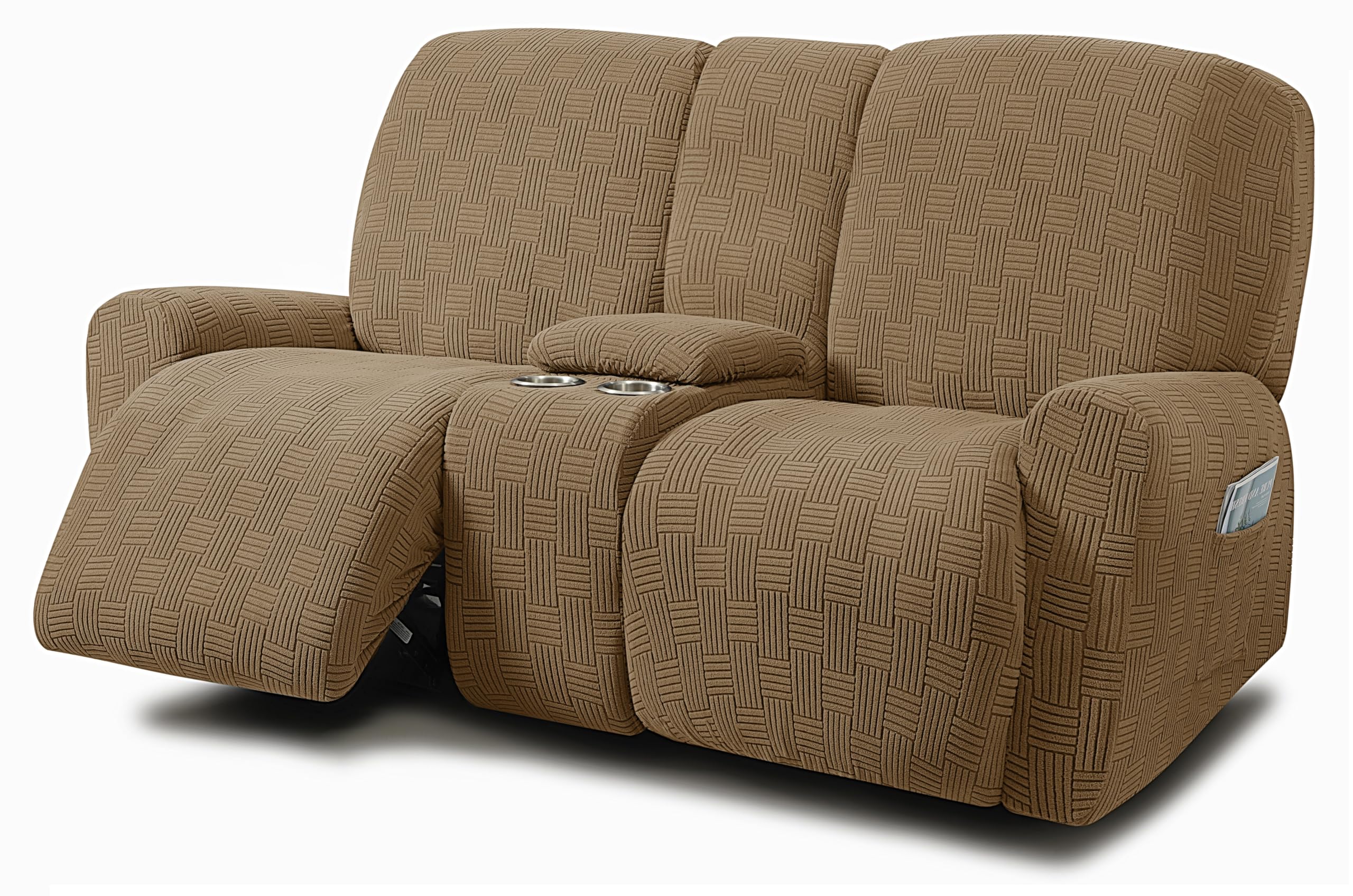 ULTICOR Jacquard Design Reclining Loveseat with Middle Console Slipcover, 8-Piece Stretch Sofa Covers, 2 seat Loveseat Recliner Cover, Washable (Style