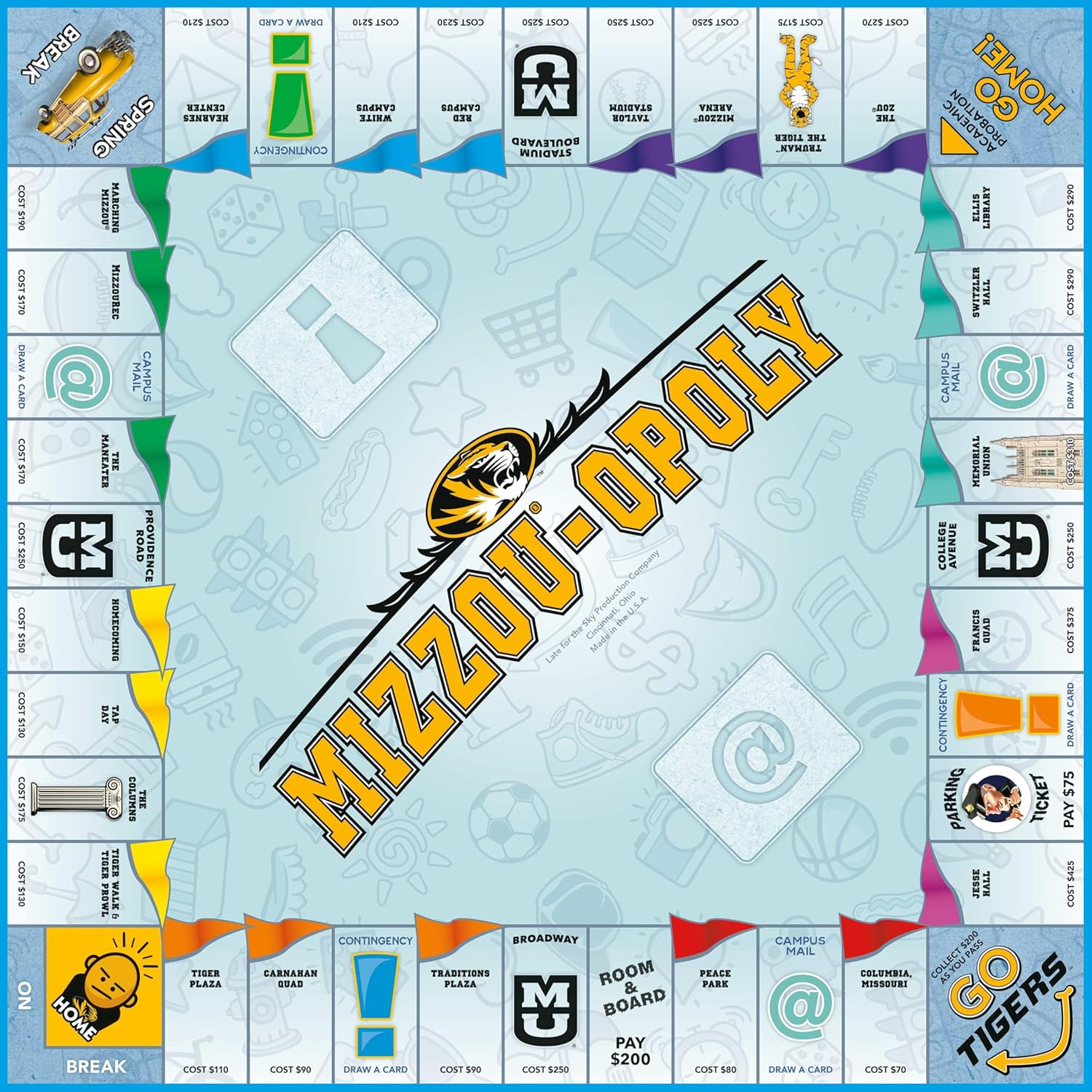 Late for The Sky Mizzou-Opoly Board Game – University of Missouri Campus Edition, Family Strategy Game, 2-6 Players, Ages 8+, Classic or 1-Hour Play