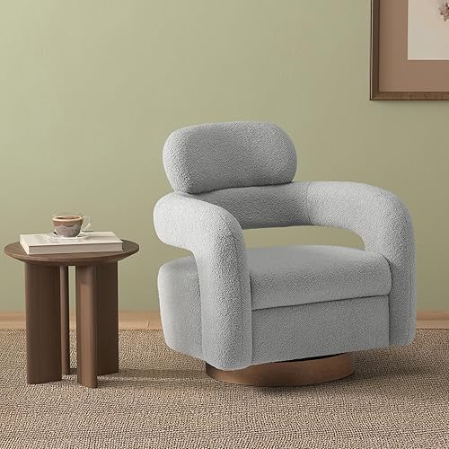 Vista 2 de WestinTrends Alexandria Mid-Century Modern Sherpa - Silla giratoria de barril color gris claro