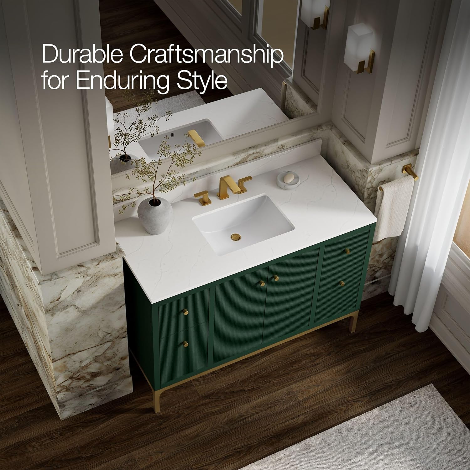 Kohler 32834-EMG Calpa™ 36" Bathroom Vanity Cabinet with Sink and Quartz top, Emerald Green