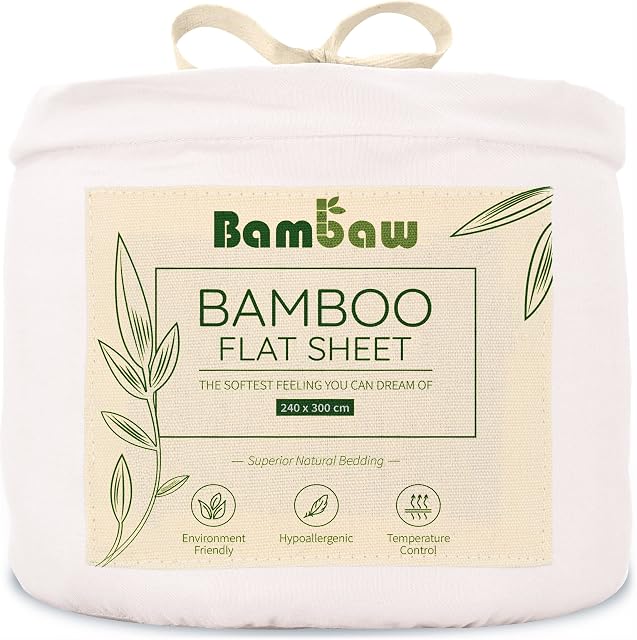 White Flat Sheet Double | Bamboo Flat Sheet | Hotel Bedding Double | Flat Bed Sheets Cool | Anti Dust Mite Sheet | Bamboo Bedding Double | Bed Sheet Soft | Flat Sheet Double White | 240x290 | Bambaw