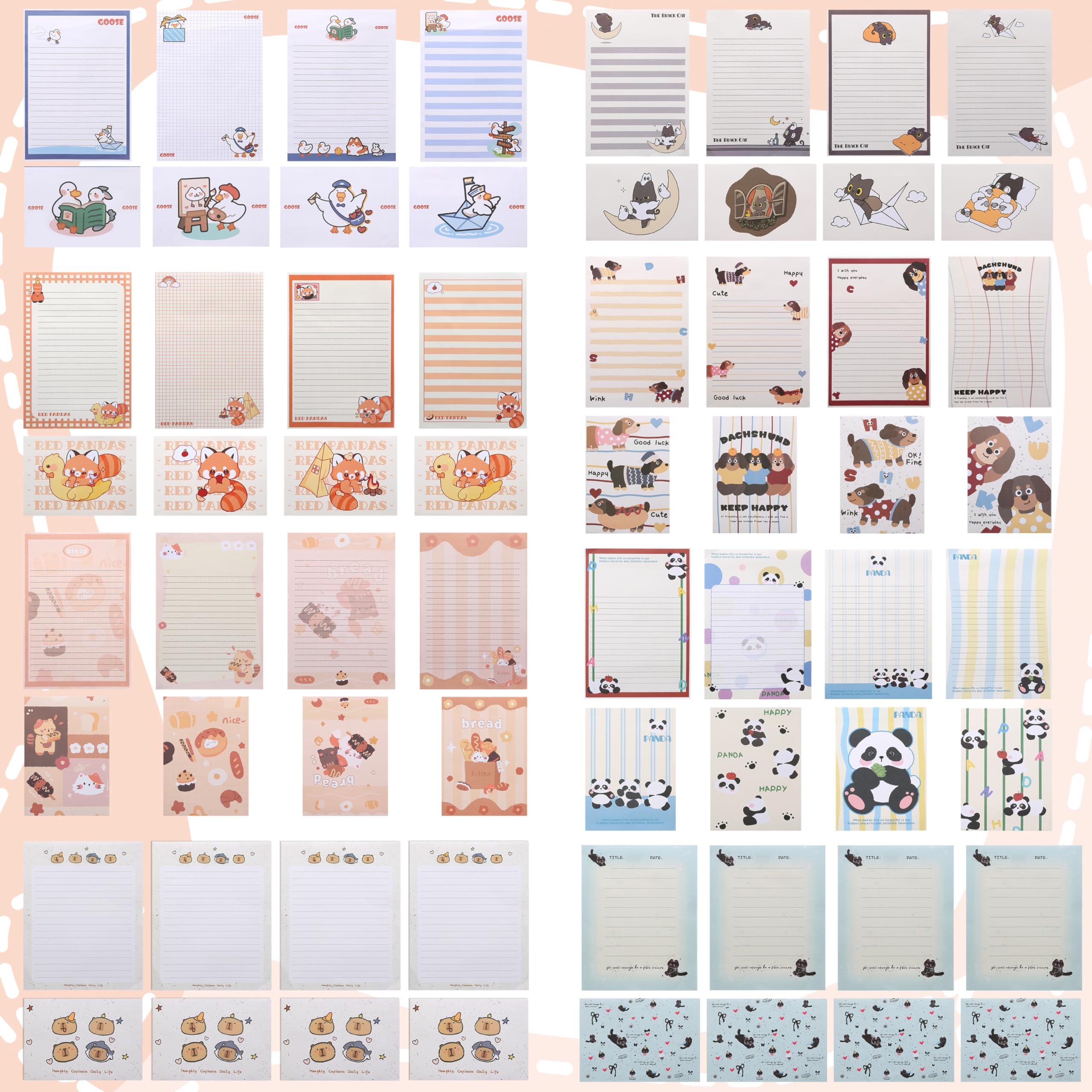 Papier do pisania i koperty, 32 arkusze papieru listowego i 32 koperty listowe uroczy kreskówkowy styl zestaw do pisania szkoła biuro dostawca studenci zestaw artykułów piśmienniczych różne pandy