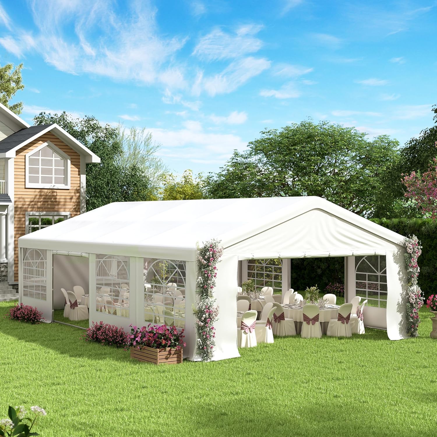 20' x 30' Heavy Duty Party Tent, Outdoor Large Wedding Tent with Removable Sidewalls, Event Canopy Shelter for Birthday Party, Outdoor Event