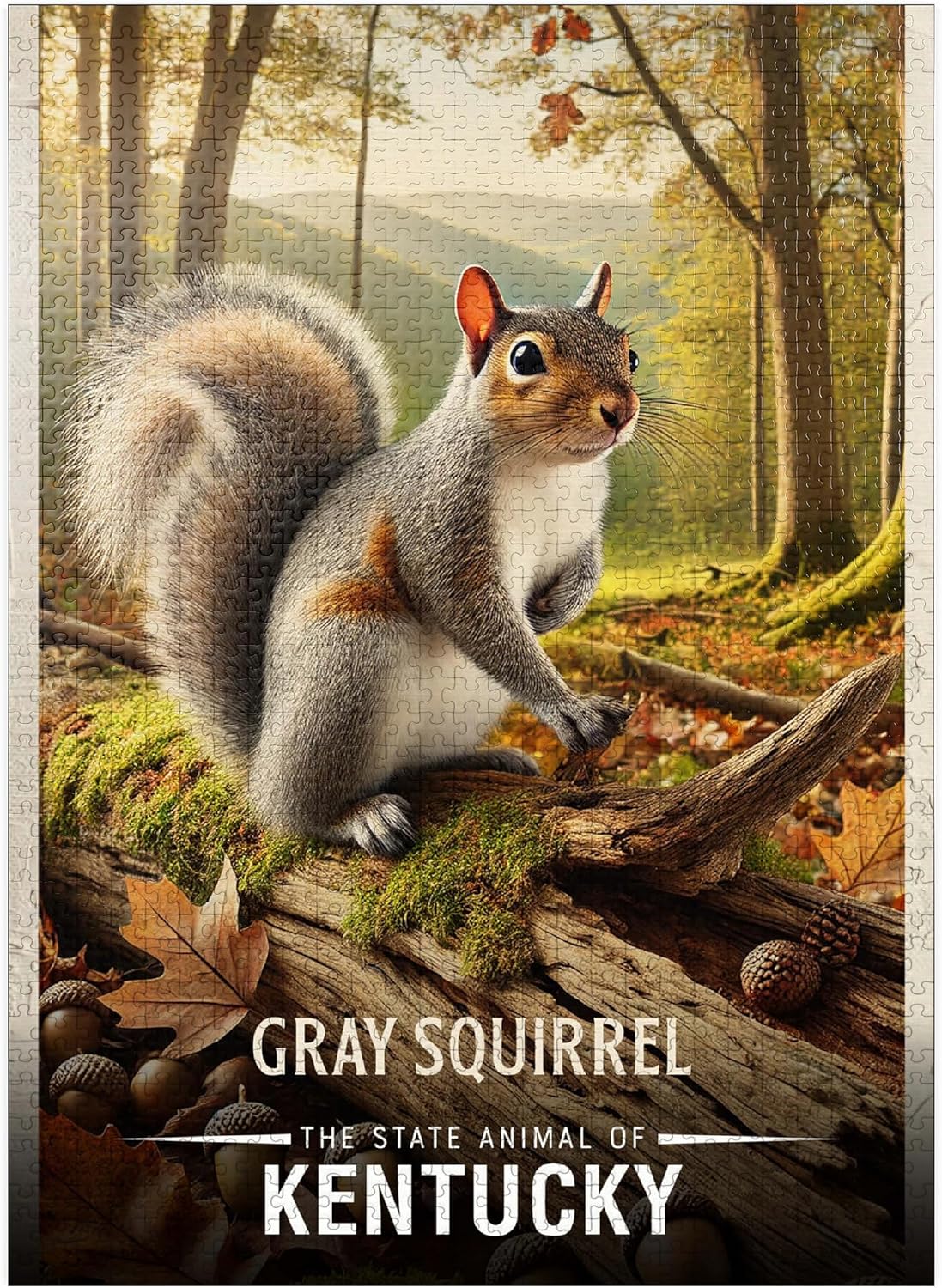 MyPuzzle Kentucky, Gray Squirrel: State Animals Series - Premium 1000 Piece Jigsaw Puzzle for Adults