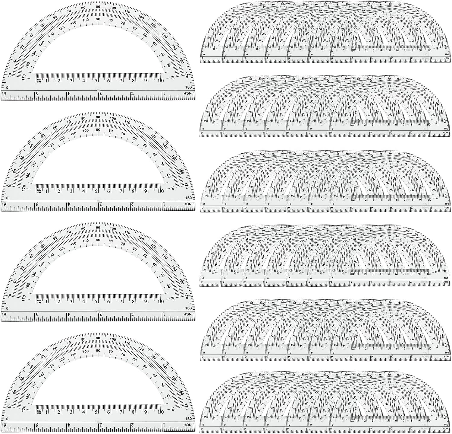 CertBuy 48-Pack 6 Inch Clear Plastic Protractors, 180° Geometry Rulers with 1° Accuracy & Ruler Edge for Students, Teachers, Drafting