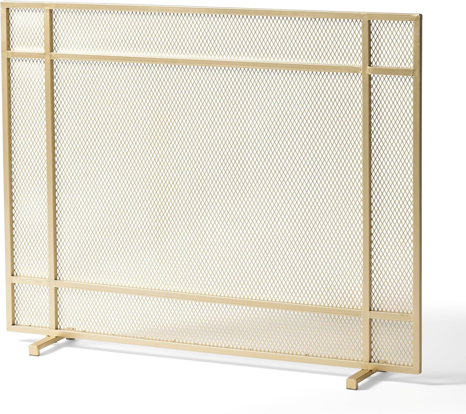 Modern Fireplace Screen with Fine Mesh, Single Iron Panel Spark Guard Cover, Fire Protection Screen for Living Room Apartment, Indoor Use and Decoration, 41" W x 31.75" H, Golden