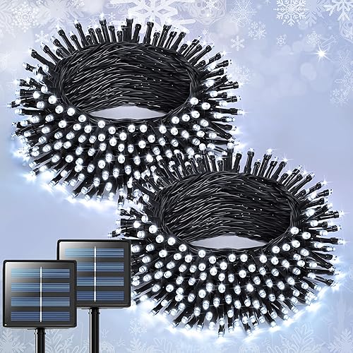 JMEXSUSS 2 Pack Solar String Lights Outdoor Waterproof, Total 400 LED 151FT Solar Christmas Lights Outdoor, 8 Modes White Solar Light for Outside Yard Patio Tree Garden Christmas Decorations