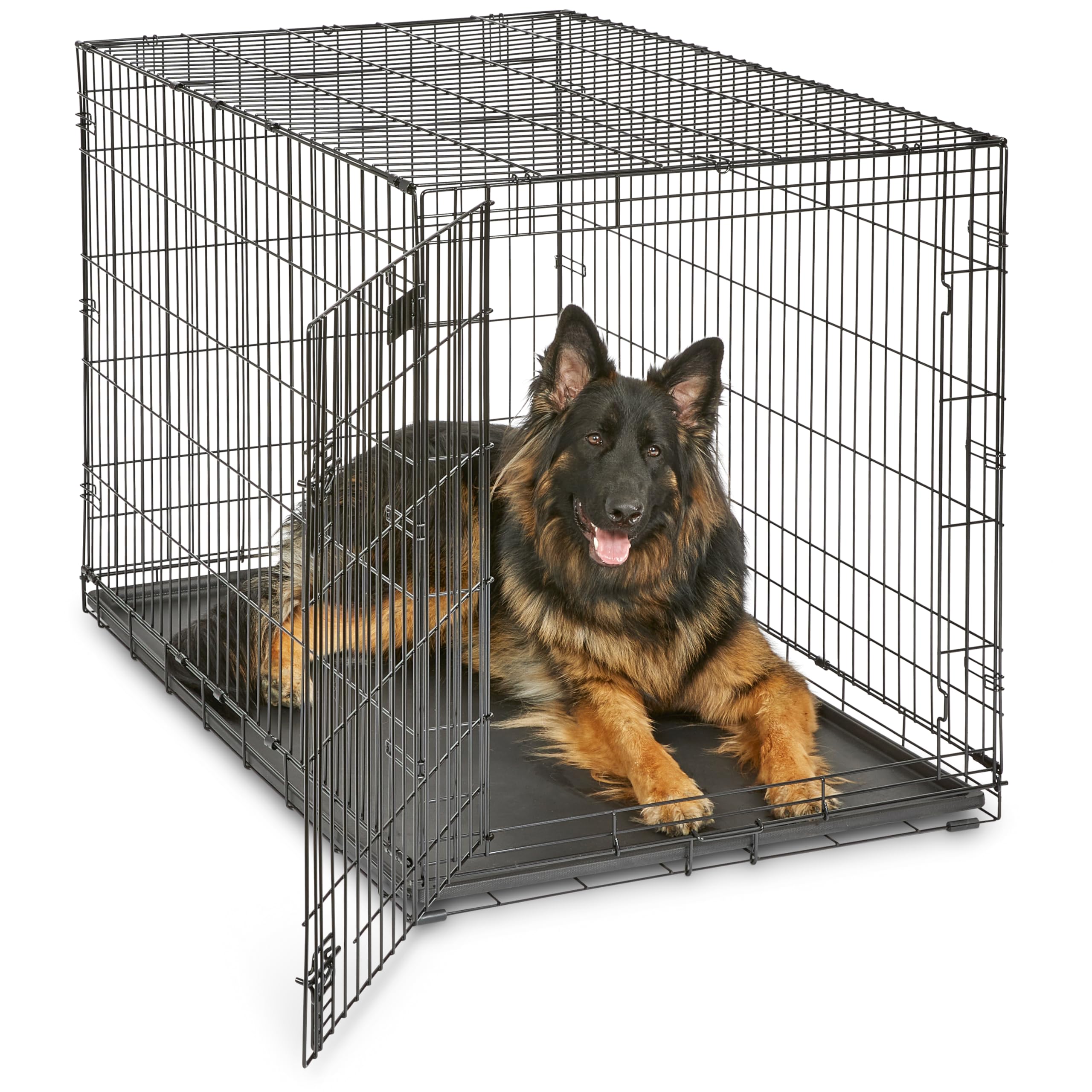 MidWest Homes for Pets Gabbia per cani iCrate a porta singola, lunga 121,92 cm, con vaschetta a tenuta stagna, piedini protettivi, pannello divisorio e caratteristiche brevettate, nero, mod. 1548DDU