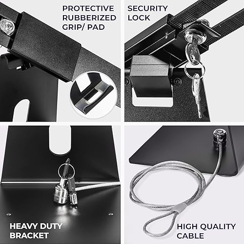 Miniatura 4 de Volcora Soporte antirrobo para tableta iPad quiosco con cerradura, soporte para iPad negro de 10-13 pulgadas para escritorio, giratorio, soporte