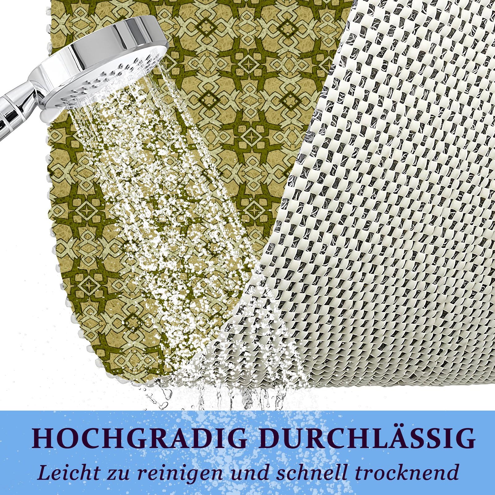Alfombrilla de ducha antideslizante para ducha, 50 x 80 cm: suave y cómoda, de PVC, antideslizante, de secado rápido, color caqui
