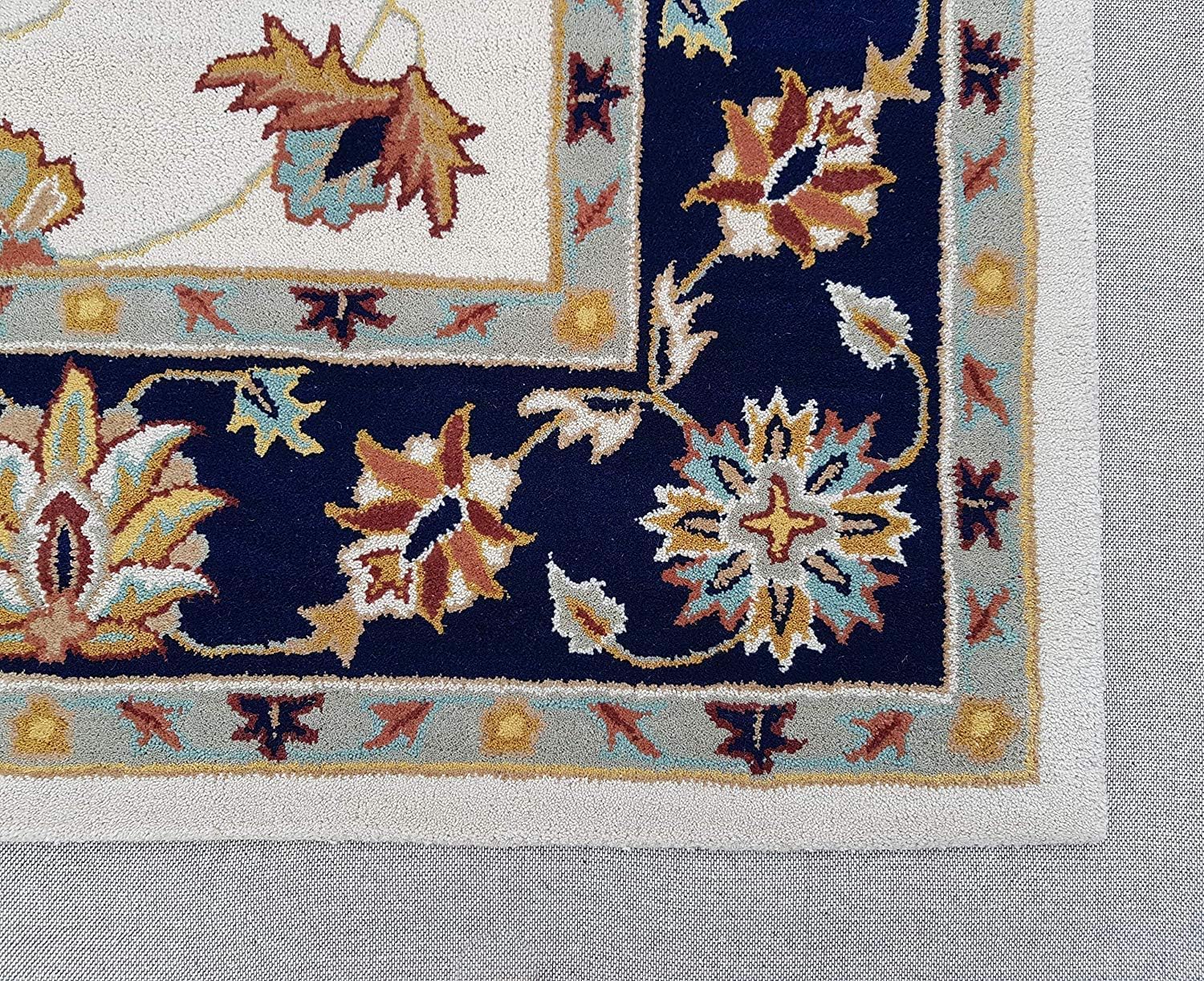 Hand Tufted Woolen Traditional Area Rugs for Living Room and Bedroom (White-Blue, Wool and Wool Blend, 5 x 8 Feet)