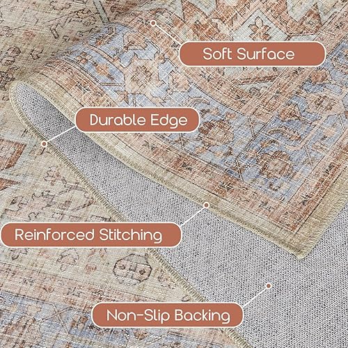 Vista 29 de Alfombra moderna de estilo bohemio para sala de estar, lavable, desgastada, con patrón de medallón de damasco, para sala de estar, hogar, oficina