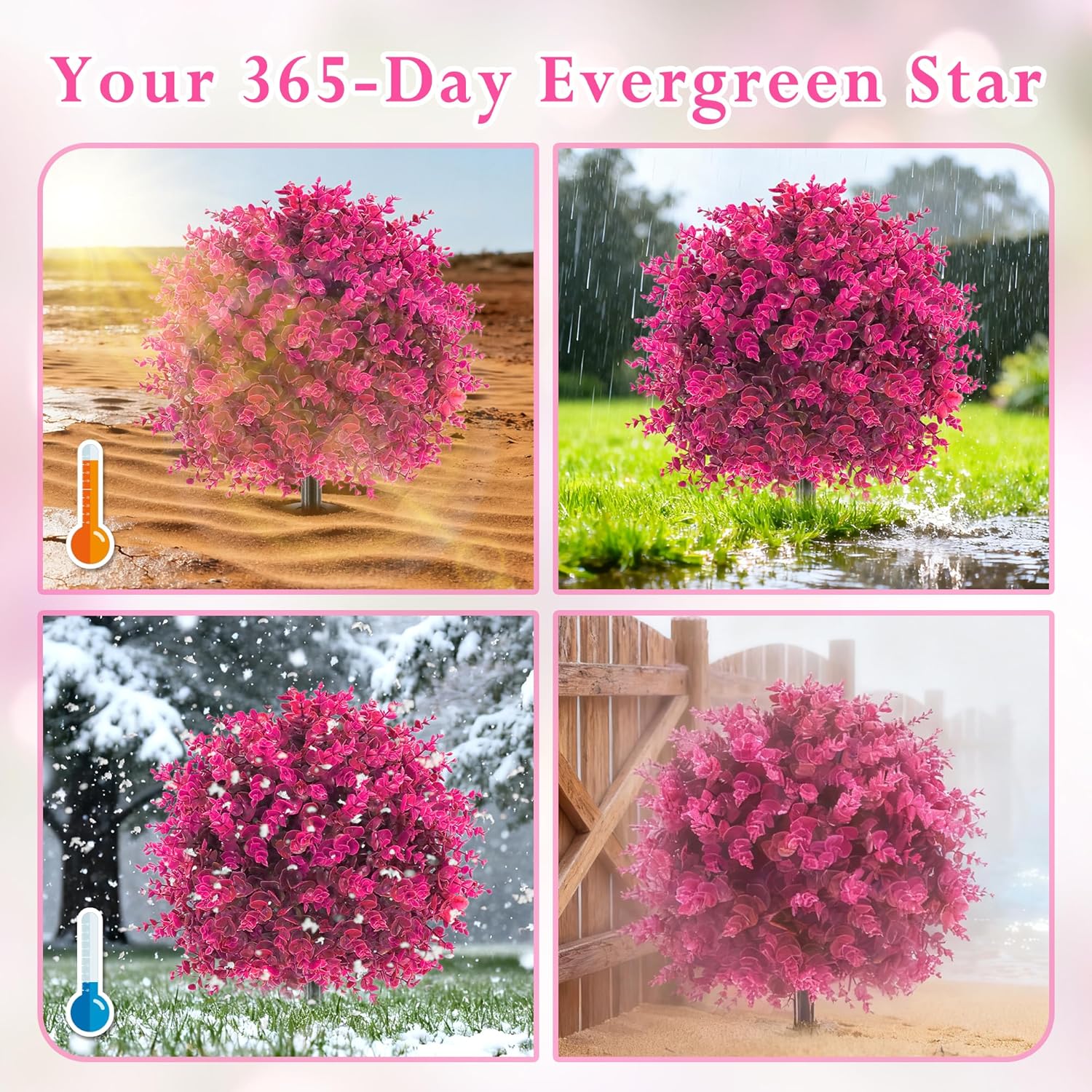 Artificial Topiary Tree with Eucalyptus, Set of 4 UV Resistant Fake Evergreen Shrubs with Ground Spike for Porch, Artificial Plants for Outdoor Indoor Garden Planters, Lifelike Decor