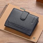 SENDEFN Portefeuille en cuir véritable pour hommes RFID Porte-cartes avec fermeture à glissière, noir, portefeuilles en cuir pour hommes
