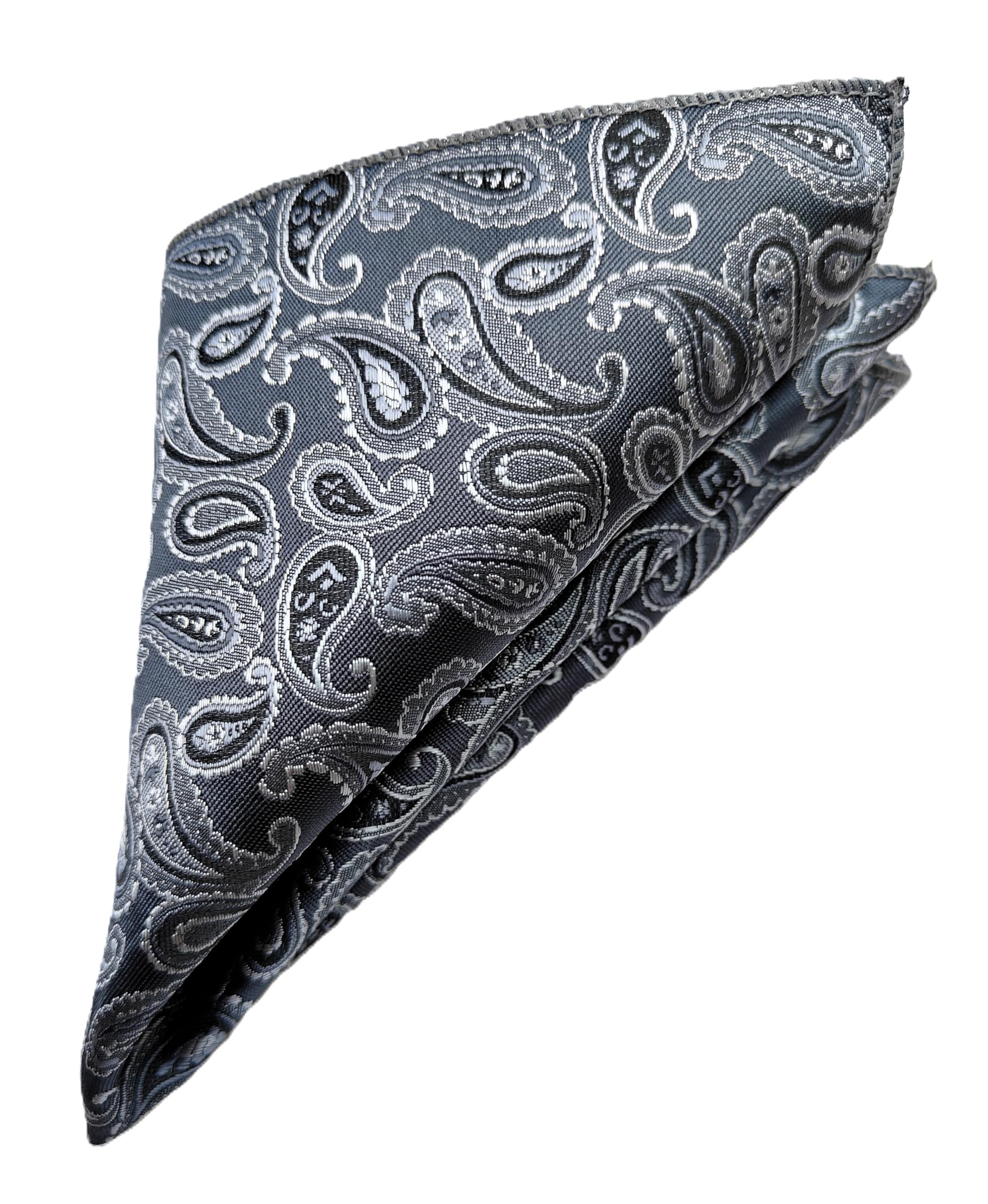 France - Premium Pocket Square Men Satin Wedding Handkerchief Multicolor Free Size (Grey Black)-image-46