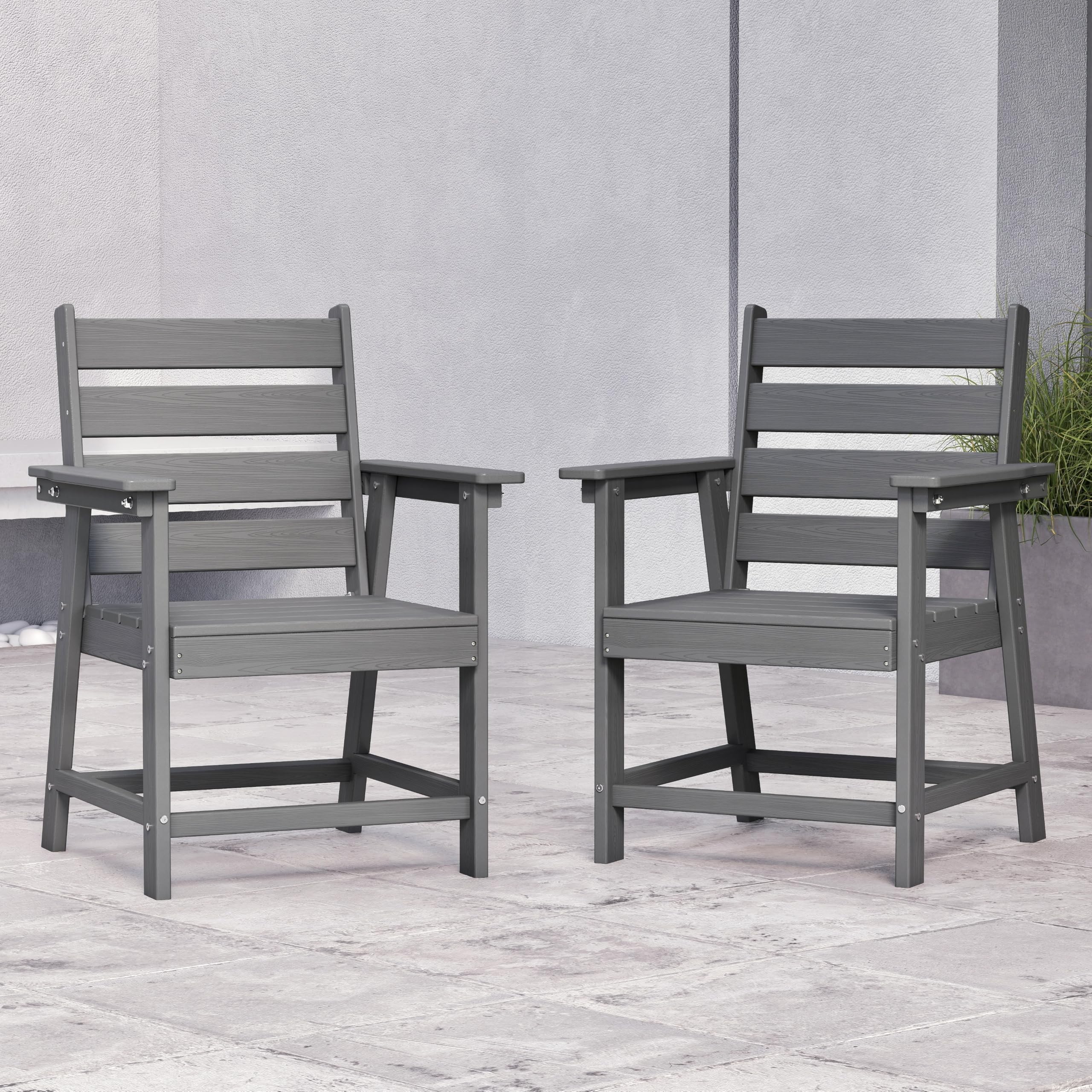 HDPE Dining Chair Set of 2, All-Weather Heavy Duty, Gray