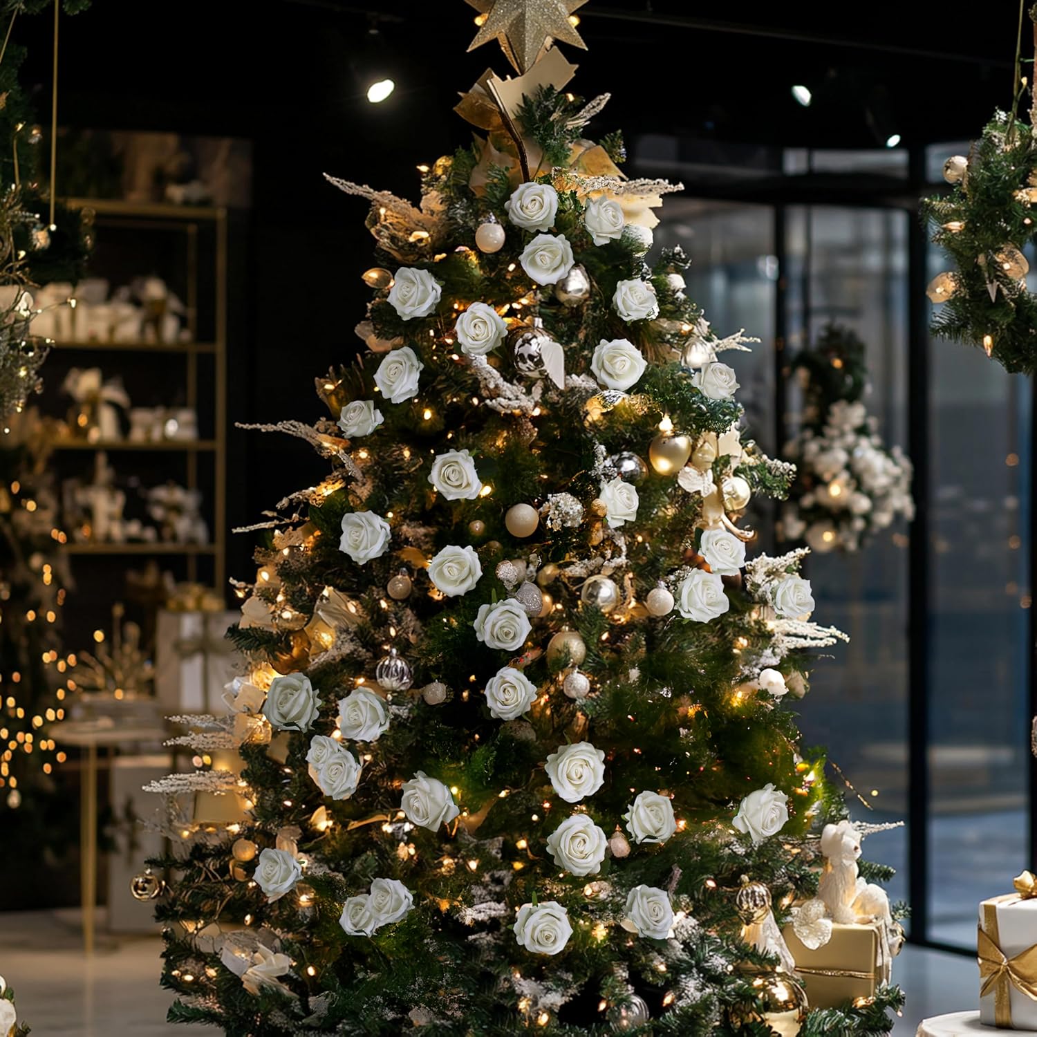 100 PCS Fake White Roses, Artificial Flowers Bulk Realistic Silk Faux Ivory Rose with Stems for Wedding Decorations Table Centerpieces Bridal Bouquet DIY Floral Arrangement Event Party Home Decor - Image 7