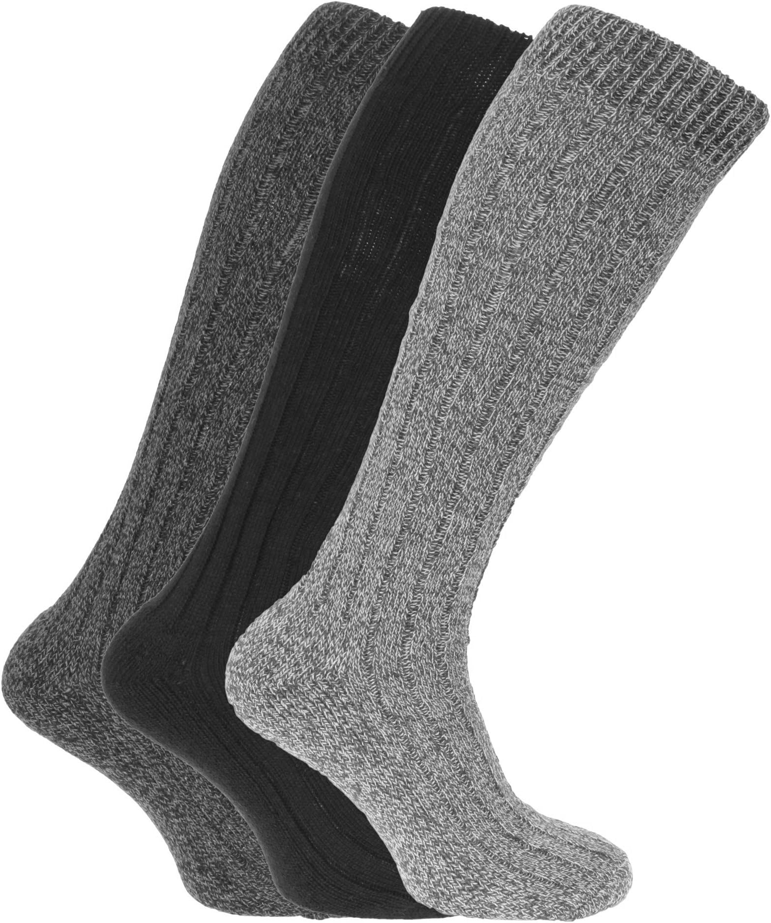 Mens Wool Blend Long Length Socks With Padded Sole (Pack Of 3)
