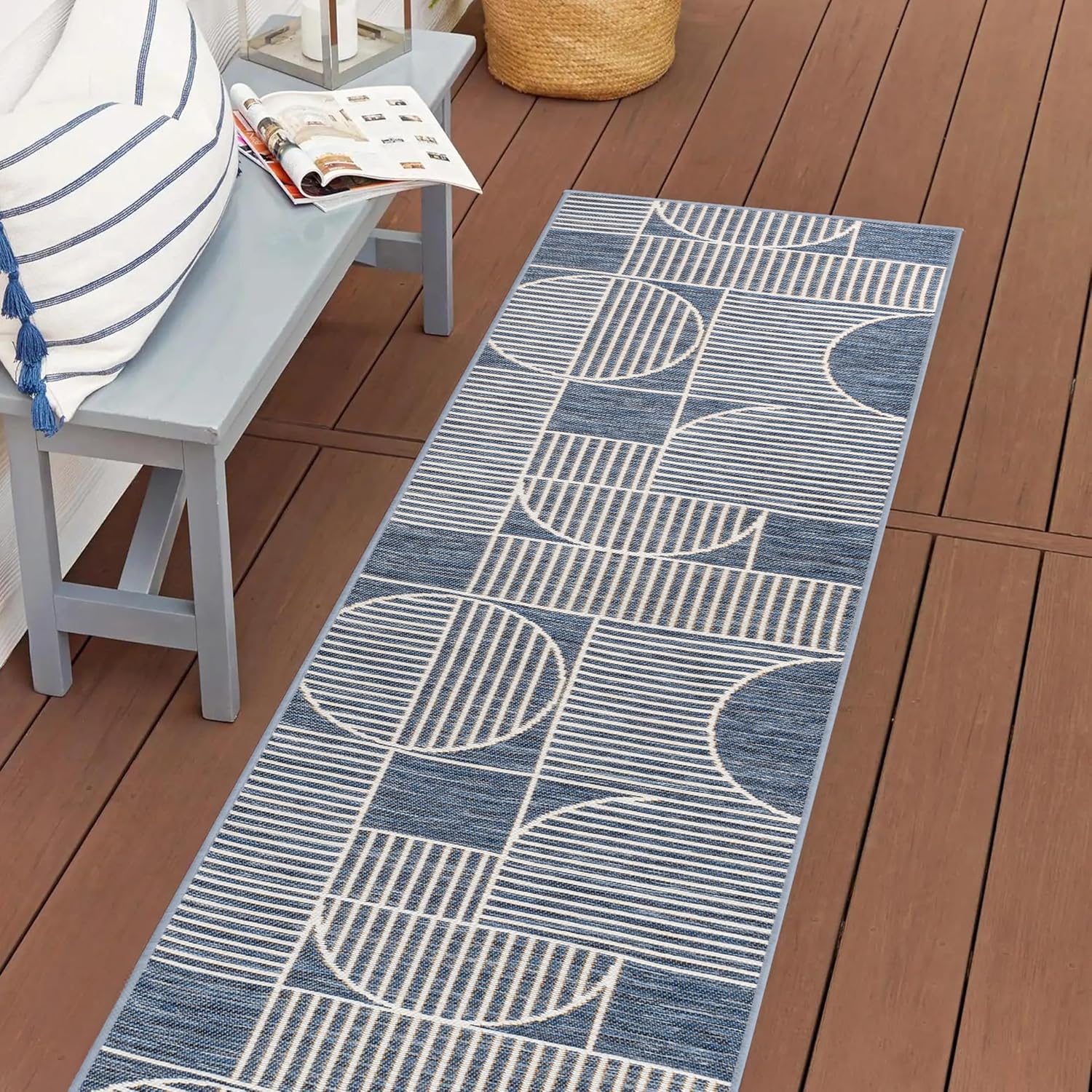 JONATHAN Y Geometric Lines Reversible Washable Indoor Outdoor Area Rug 3X5 Navy/Cream, Arielle Mid-Century Modern for Backyard, Patio, Porch, Easy-Cleaning, Pet-Friendly, Non-Shedding (SVH111A-3)
