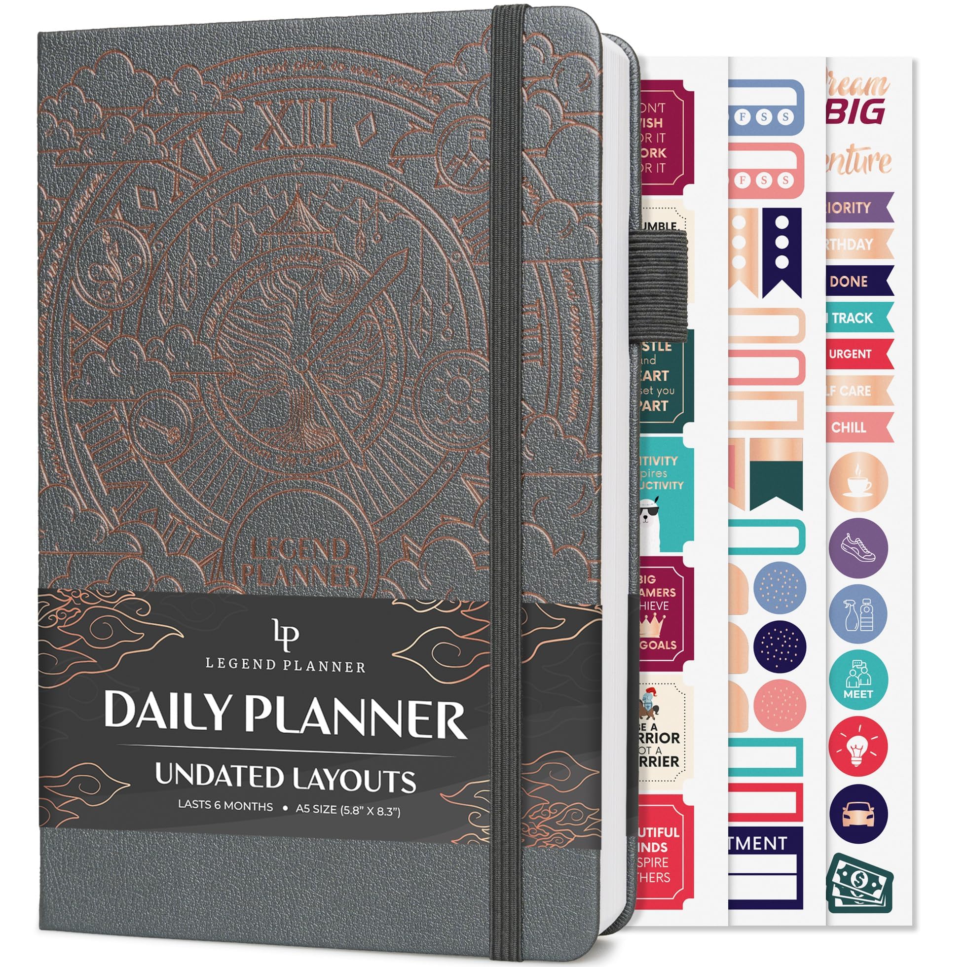 Legend Planner for Productivity – Undated 6-Month Daily Planner to-Do List, Time Management Tool to Increase Focus & Achieve Goals – Mystic Gray