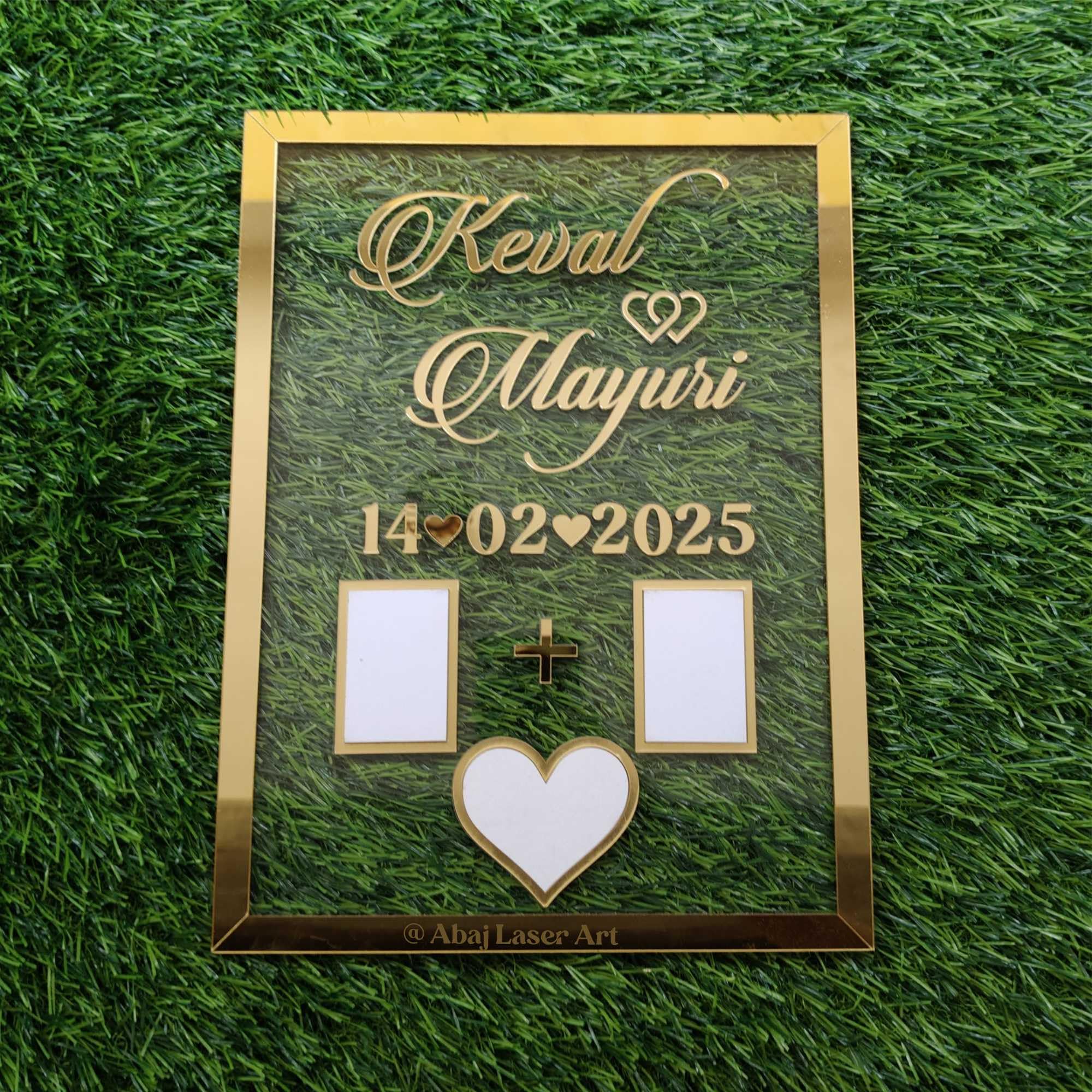 ABAJ Acrylic Big Size Couple Thumb Gift Wall Art Frame for Wedding Couples, Anniversary, Engagement | Personalized 3D Embossed Text with Fingerprint | Golden Glass Letters | Nikah Nameplate | Size 31*23 cm (KEVAL) — Amazon image 5