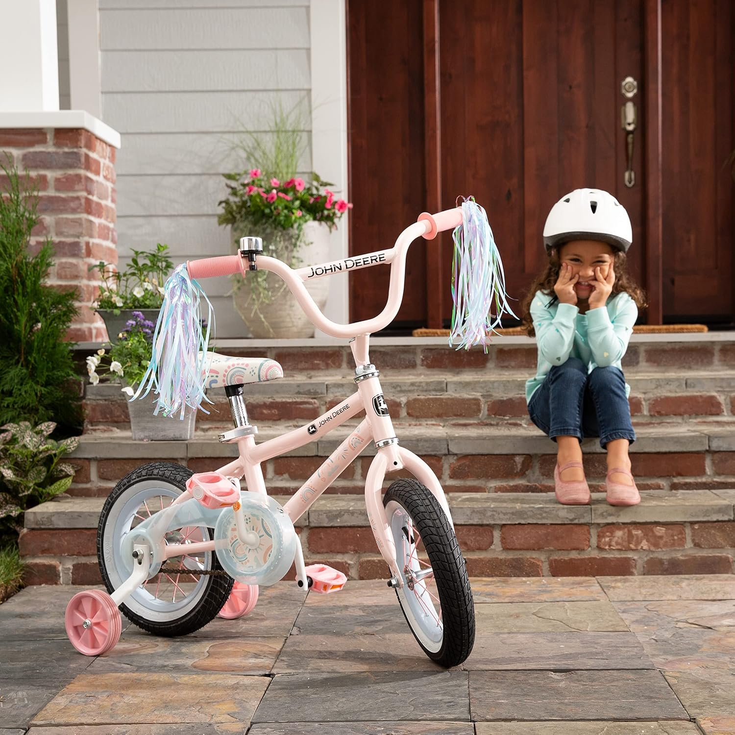 John Deere Beginner Toddler Bike – 12 Inch Boys and Girls Bike — Clouds — Sturdy and Lightweight Kids Bikes for Ages 3 and Up — Toddler Bike with Adjustable Handle Bars and Seat