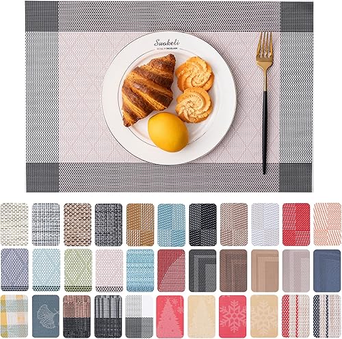 Miniatura 57 de CADONO Juego de 4 manteles individuales de vinilo lavables para interiores y exteriores, para mesa de comedor, duraderos, antideslizantes