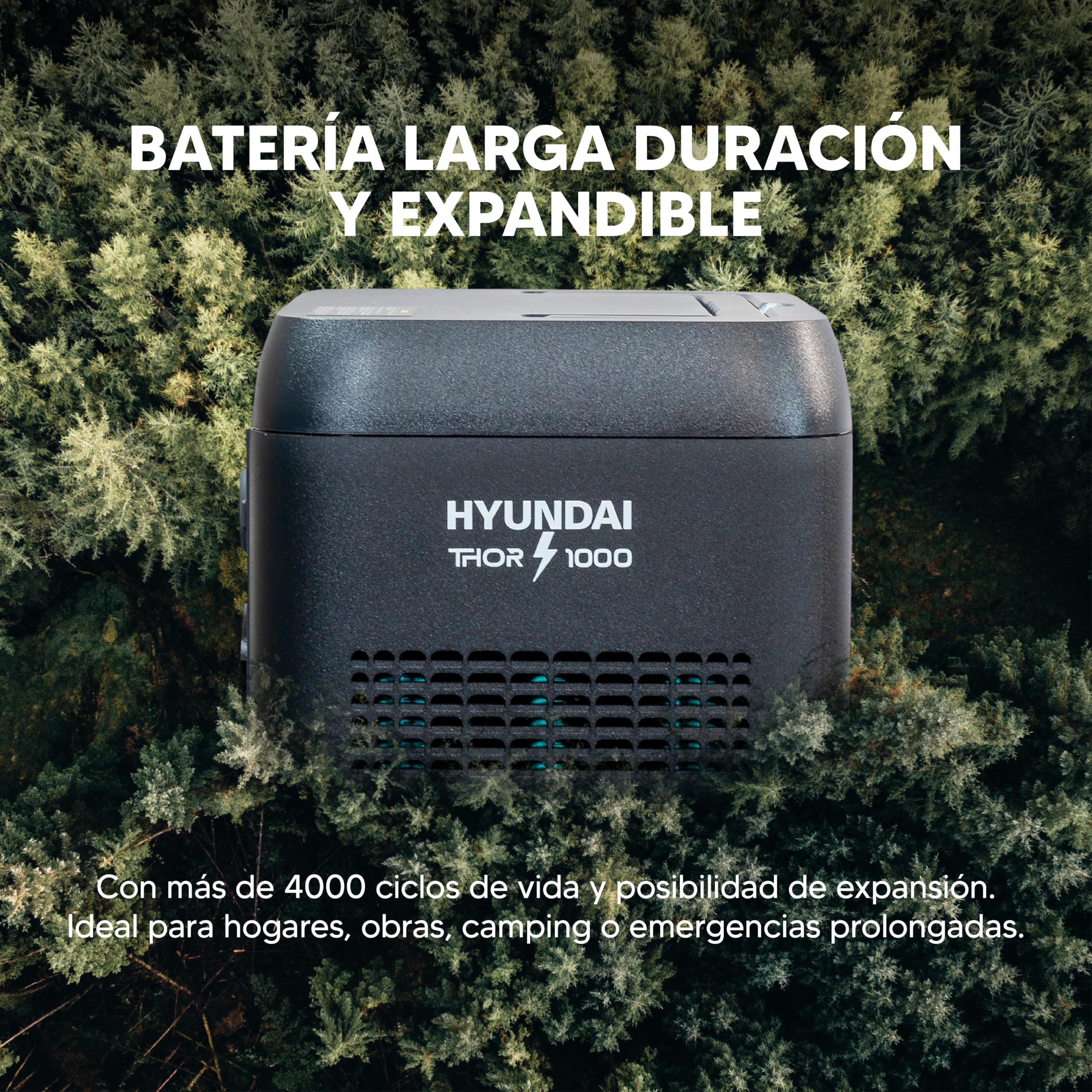 HYUNDAI Estación de Energía Portátil 1000W con Carga Rápida - Power Station con App para Control Inteligente - Generador Solar con SAI para Emergencias - Batería LiFePO4 Ligera y Duradera