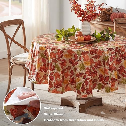 Miniatura 3 de Newbridge Mantel de vinilo con parte trasera de franela de otoño y Acción de Gracias, diseño de hojas contemporáneas, de fácil cuidado, con parte